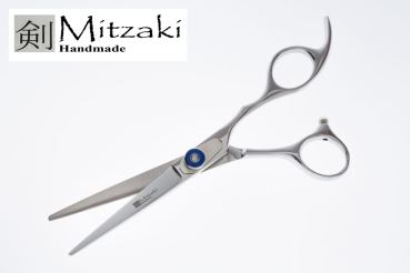 Preview: MITZAKI-TOMO600. (6,0 Zoll),Ergo-Form, Rändelschraube mit eingefasstem blauem Achat-Schmucksteinen,feste Fingerauflage, japanischer 440C Stahl